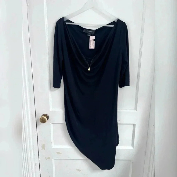 St John Black Size Small Knee Length Short Sleeve Cowl Neck Dress - Picture 1 of 3